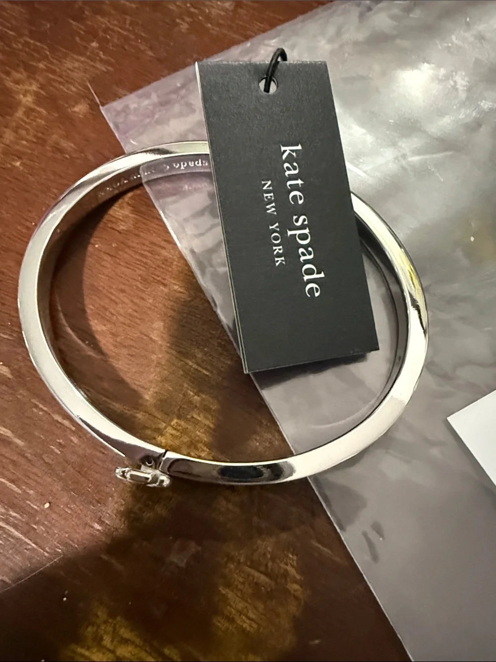 kate spade Silver Tone Hinged Bangle with Pale Mint Accent - Picture 3 of 8